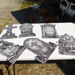 Halloween Decorations Graveyard Tombstones--Set of 6 with stakes